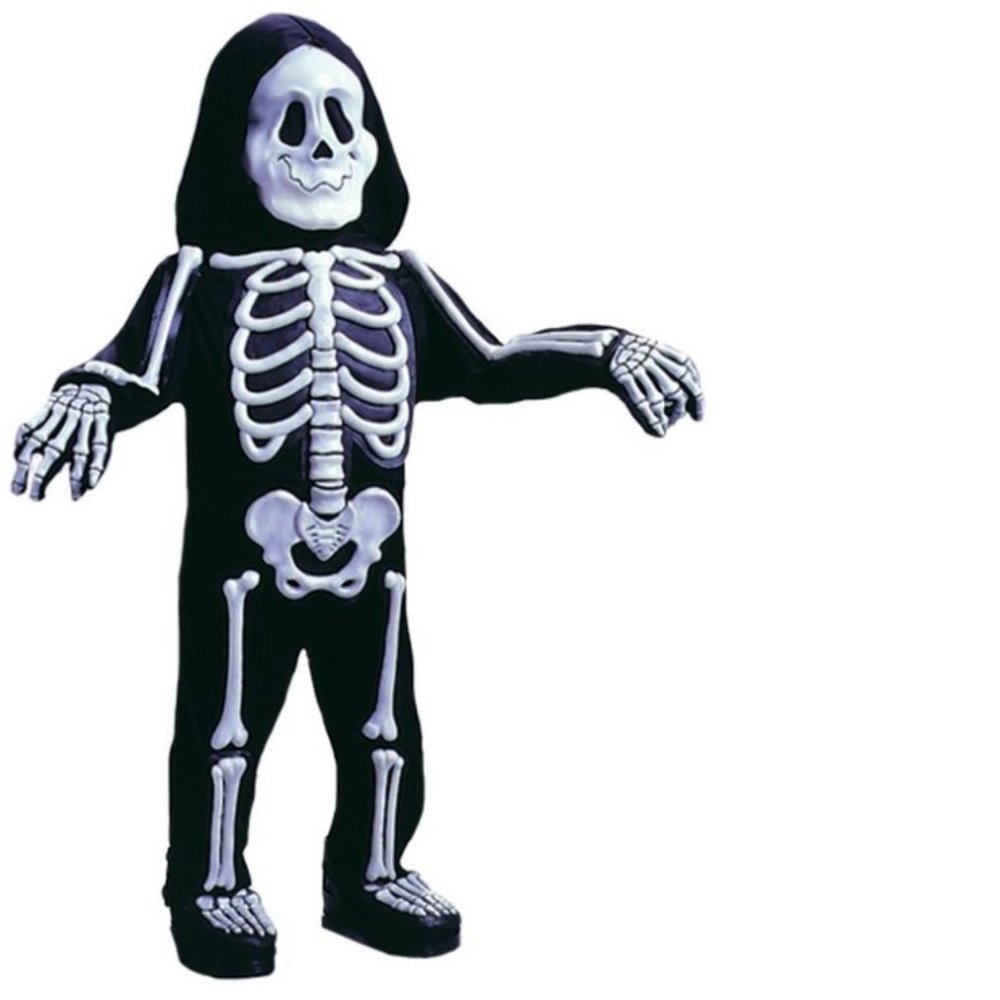 Toddler Skelebones Halloween Costume 4/6 Skeleton White 3-D 6 Pc Jumpsuit Boys